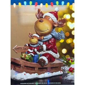 Moose Family on Sleigh with Multicolor LED Lights Christmas Decor